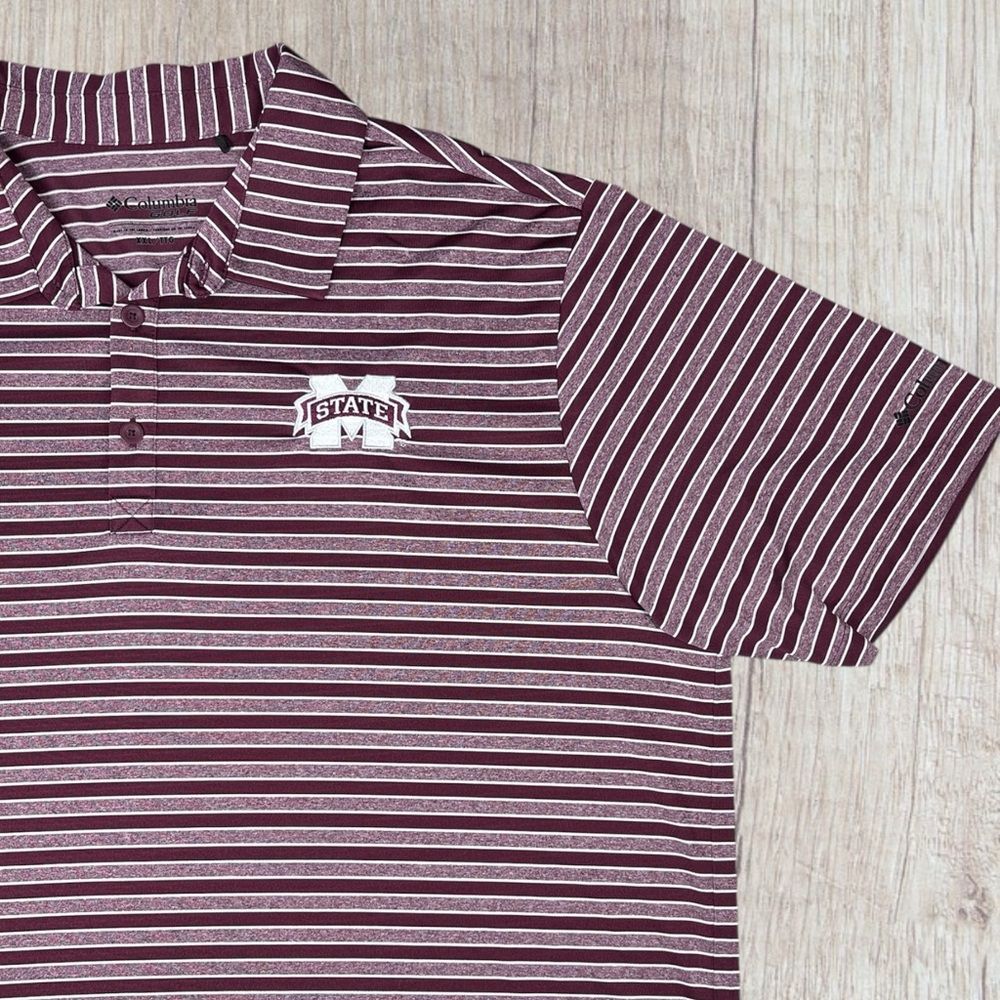 Columbia Golf Men’s XXL Maroon and White Striped Polo. MS State Embroidery. - Picture 3 of 11
